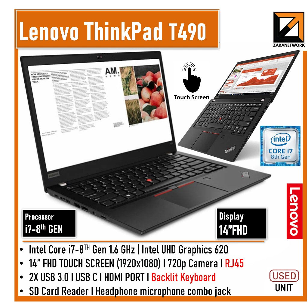 LENOVO THINKPAD T490/T490s i5/ i7-8TH GEN 14 FHD SCREEN DISPLAY UPTO 32GB RAM WINDOW 11PRO