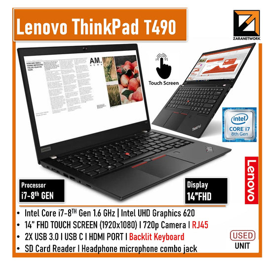 LENOVO THINKPAD T490 CORE i7-(8TH GEN)14 INCH FHD SCREEN UPTO  1TB SSD WINDOWS 10/11 PRO