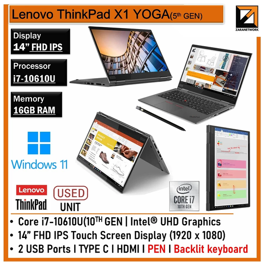 LENOVO THINKPAD X1 YOGA i7-10610U (5TH GEN) 14''FHD TOUCHSCREEN UPTO 1TB SSD WINDOW 11PRO