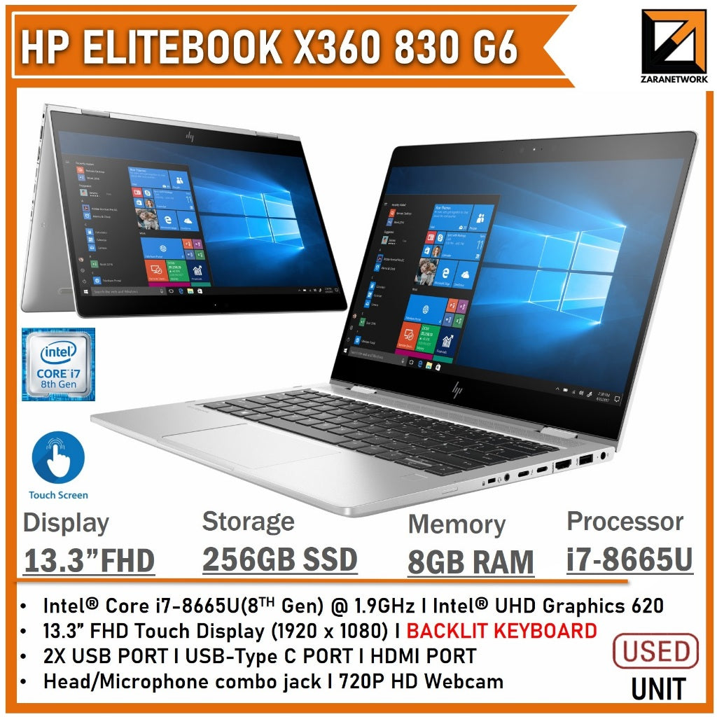 HP ELITEBOOK X360 830 G6   i7-8th GEN 13.3 FHD TOUCHSCREEN 32GB RAM UPTO 1TB SSD WINDOW 11PRO