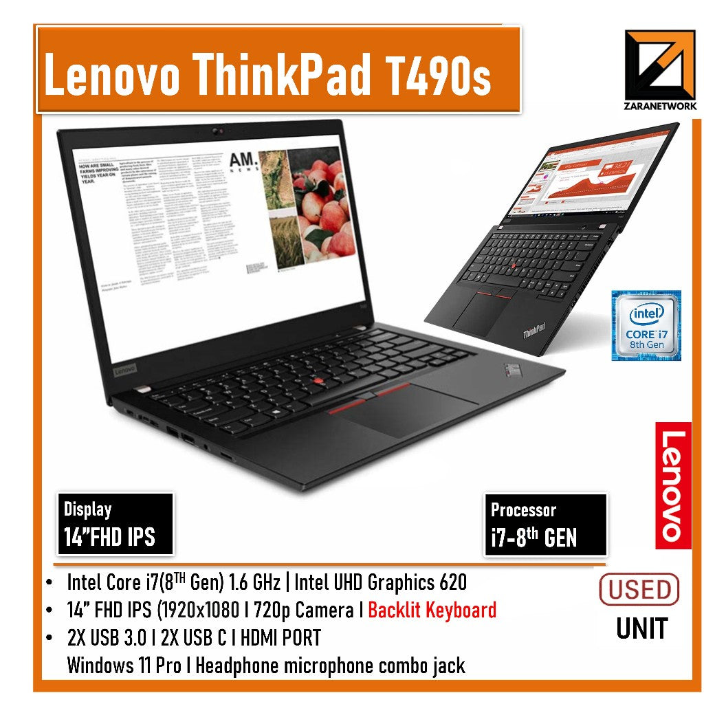 LENOVO THINKPAD T490/T490s i5/ i7-8TH GEN 14 FHD SCREEN DISPLAY UPTO 32GB RAM WINDOW 11PRO