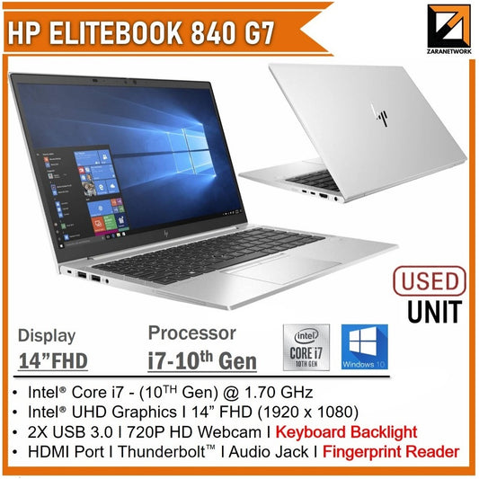 HP ELITEBOOK 840 G7 CORE i7-10TH GEN 14"FHD LAPTOP UPTO 32GB/1TB SSD WIN 11