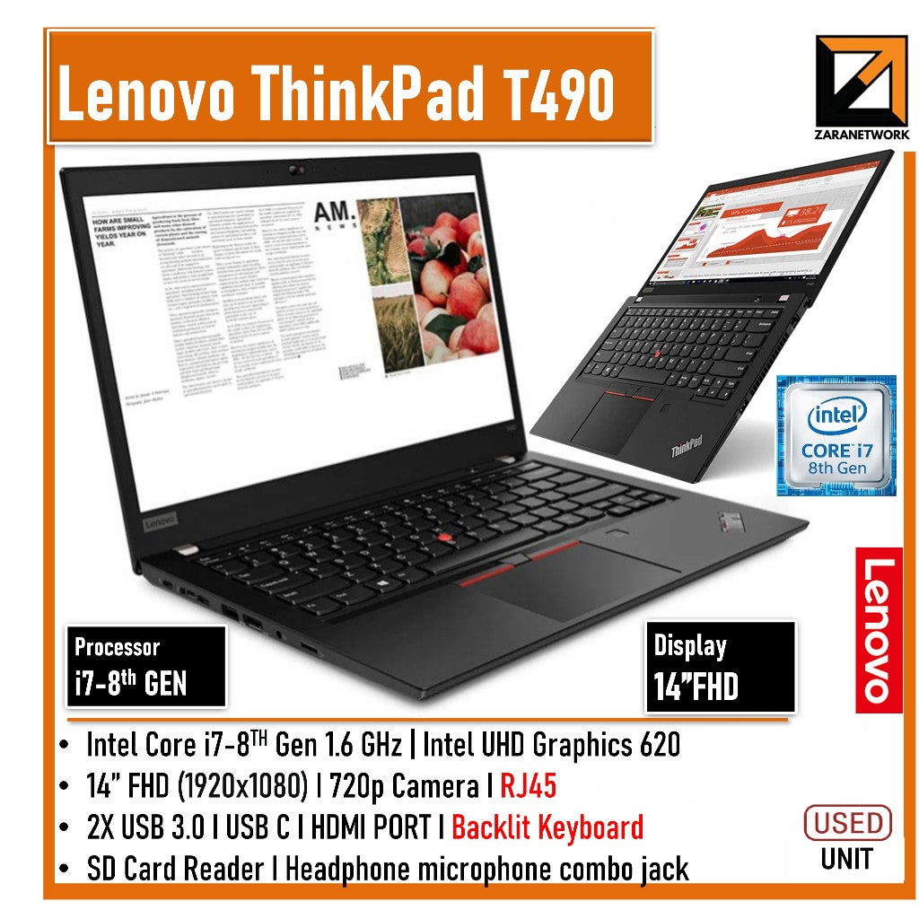 LENOVO THINKPAD T490/T490s i5/ i7-8TH GEN 14 FHD SCREEN DISPLAY UPTO 32GB RAM WINDOW 11PRO