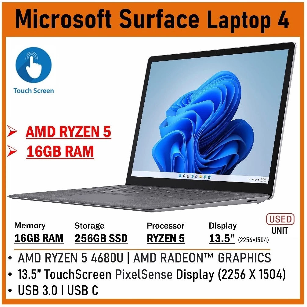 MICROSOFT SURFACE LAPTOP 4 i7-11GEN 16GB RAM 512GB SSD 13.5 FHD TOUCHSCREEN WINDOW 11PRO