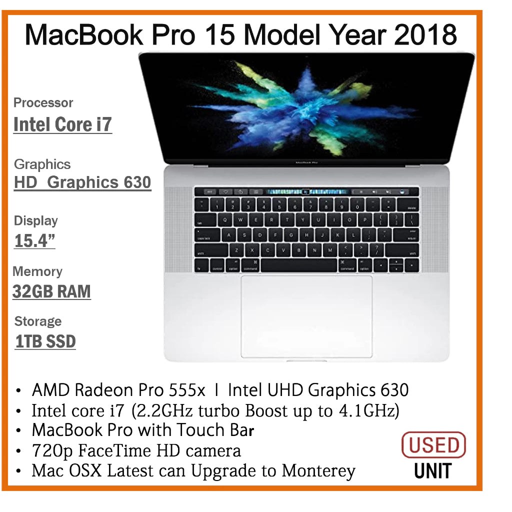 APPLE MACBOOK PRO 15/13 2018 i7/i5/i9/ UPTO 16GB RAM 1TB SSD 13.3 RETINA DISPLAY