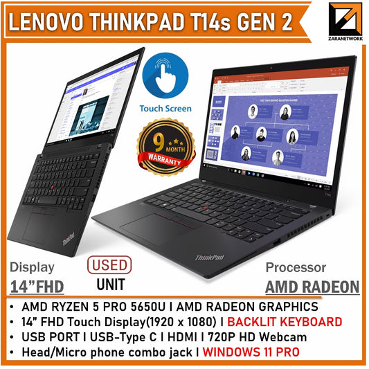 LENOVO THINKPAD T14s (GEN 2) AMD RYZEN 5PRO 5650U AMD RADEON GRAPHIC 14''FHD TOUCH DISPLAY UPTO 1TB SSD