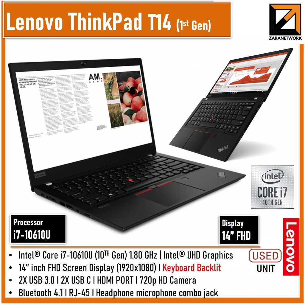 LENOVO THINKPAD T14 GEN 1 i7-10GEN 14 FHD SCREEN WITH KEYBOARD BACKLIGHT UPTO 32GB RAM ORIGNAL WINDOW 11PRO