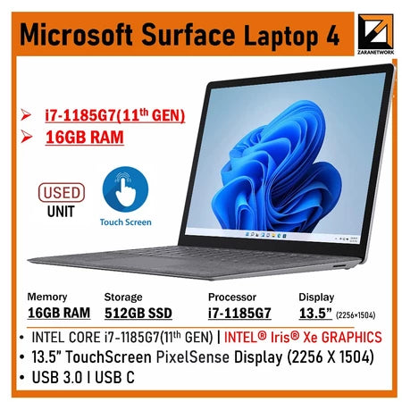 MICROSOFT SURFACE LAPTOP 4 i7-11GEN 16GB RAM 512GB SSD 13.5 FHD TOUCHSCREEN WINDOW 11PRO