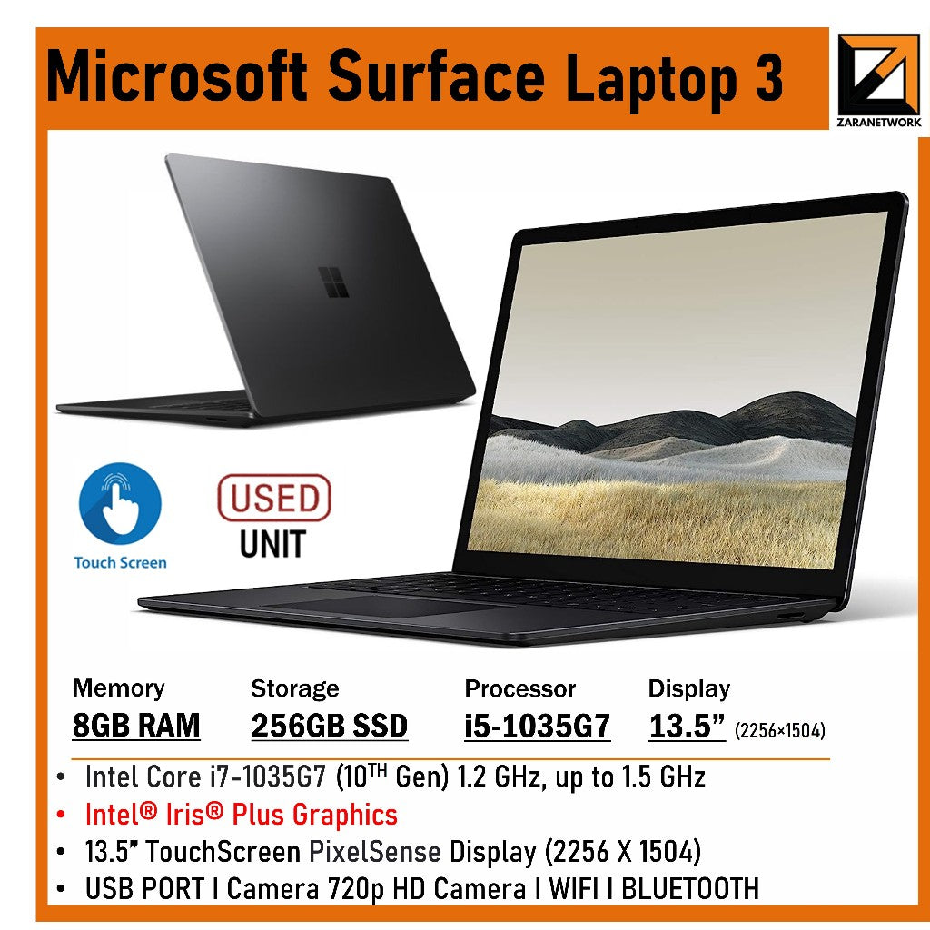 MICROSOFT SURFACE LAPTOP 3 i5-10TH GEN 13.5 TOUCHSCREEN 8GB RAM 256GB SSD WITH ORIGNAL WINDOW 11PRO