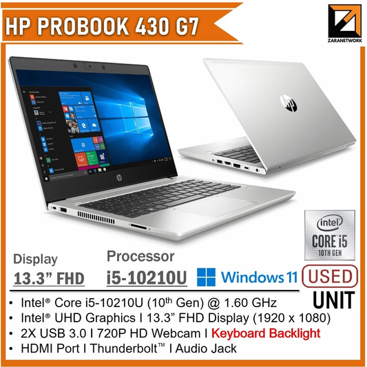 HP PROBOOK 430 G7 CORE i5 10th GEN (1 YEAR WARRANTY T&C) 14" FHD DISPLAY UPTO 32GB / 1TB SSD WIN 11 PRO