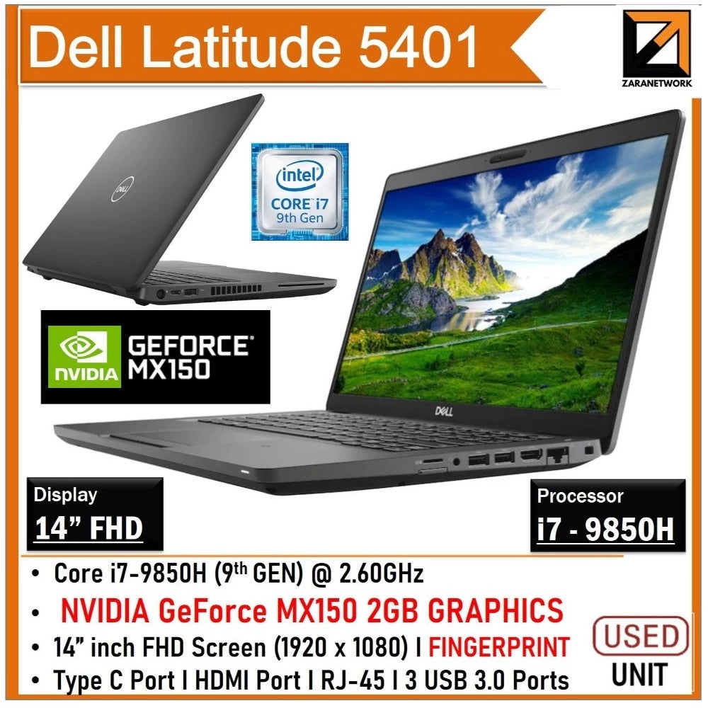 DELL LATITUDE 5401 GAMING LAPTOP i7-9GEN WITH MX150 2GB GRAPHIC UPTO 2TB SSD 14FHD SCREEN