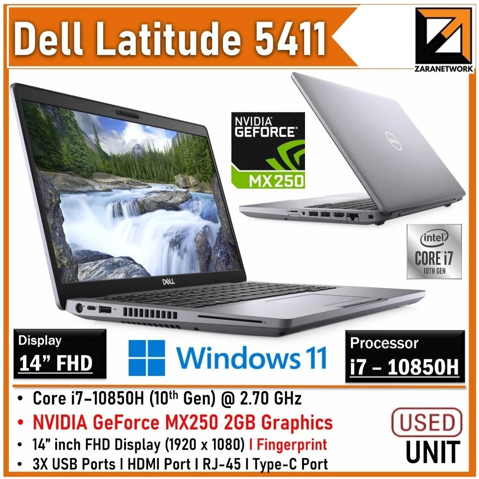 DELL 5411 GAMING LAPTOP i7-10GEN WITH MX250 2GB GRAPHICS UPTO 2TB SSD 14 FHD SCREEN