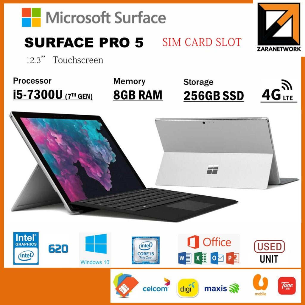 MICROSOFT SURFACE PRO 5 CORE i7-7TH GEN 12.3''TOUCHSCREEN – Zaranet.my